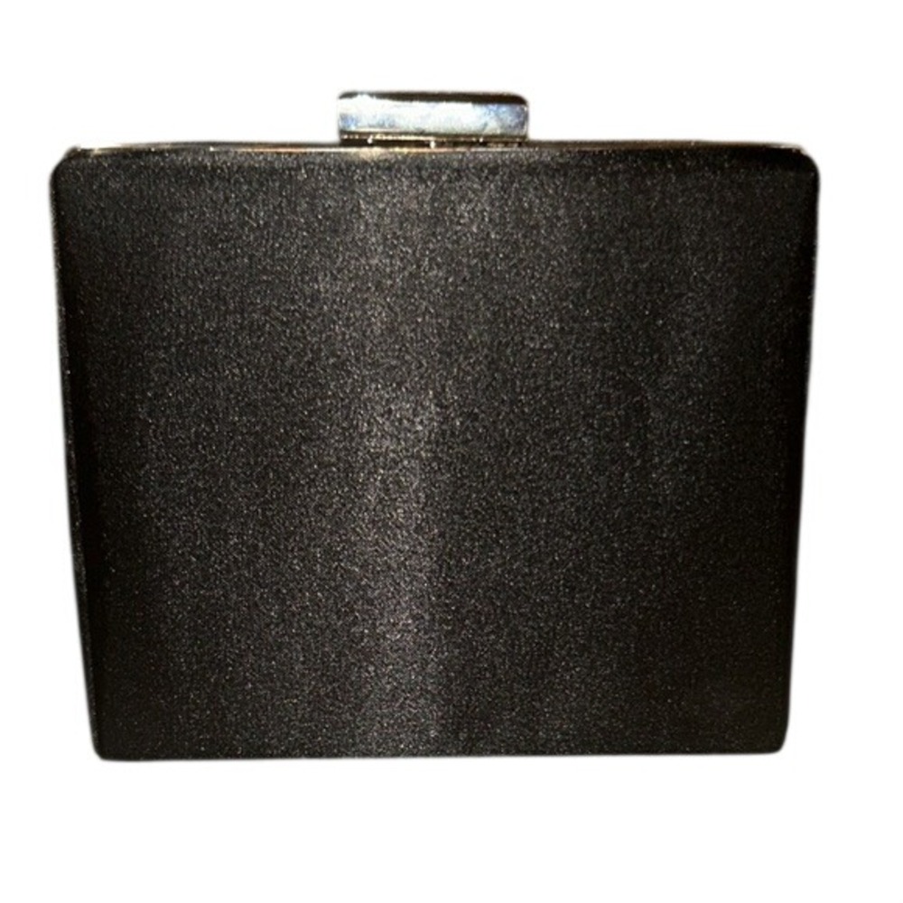 Black Satin Box Clutch‎ Evening Bag with Rhinestone Clasp and Navy Lining